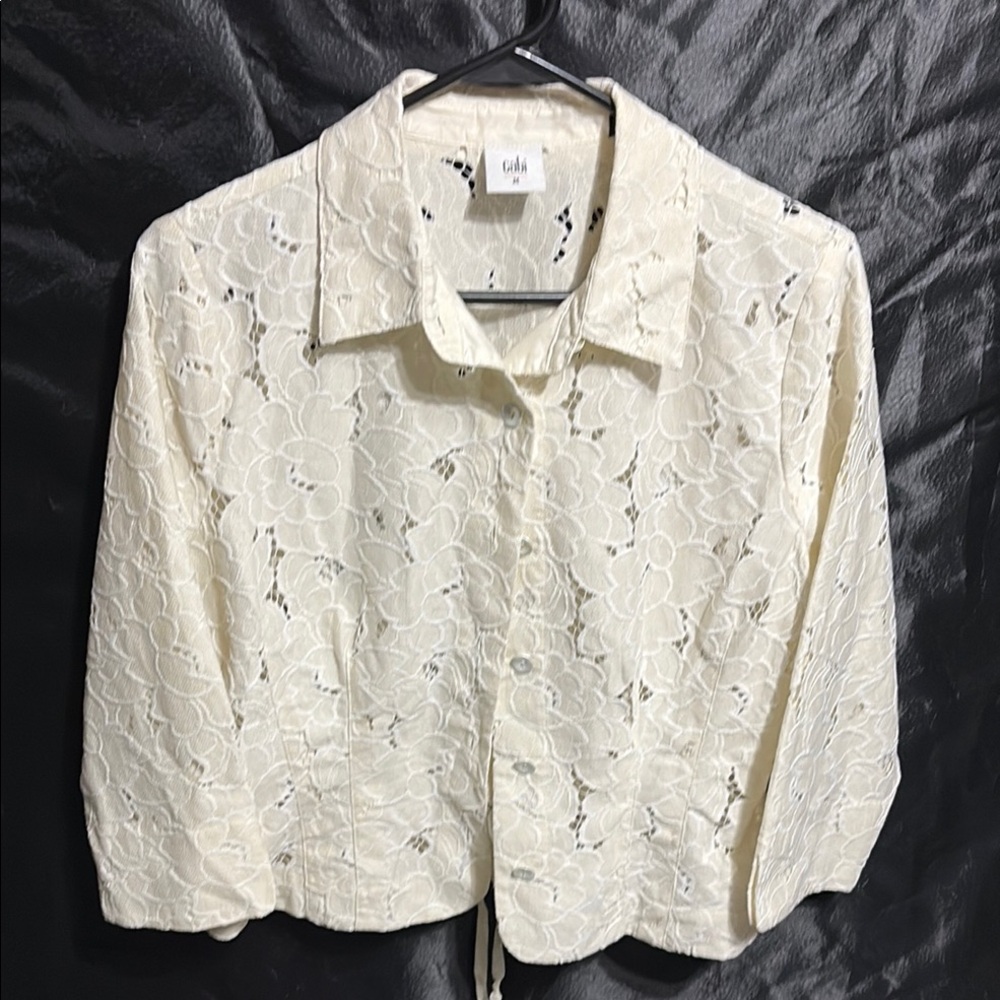 CAbi Cream Floral Lace Blouse